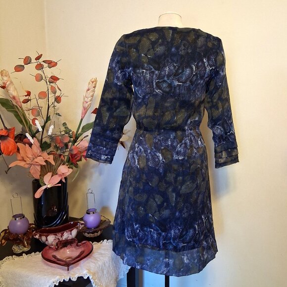 NWOT dotty Women's Blue Printed Fully Lined Midi Dress S/P - Picture 6 of 7